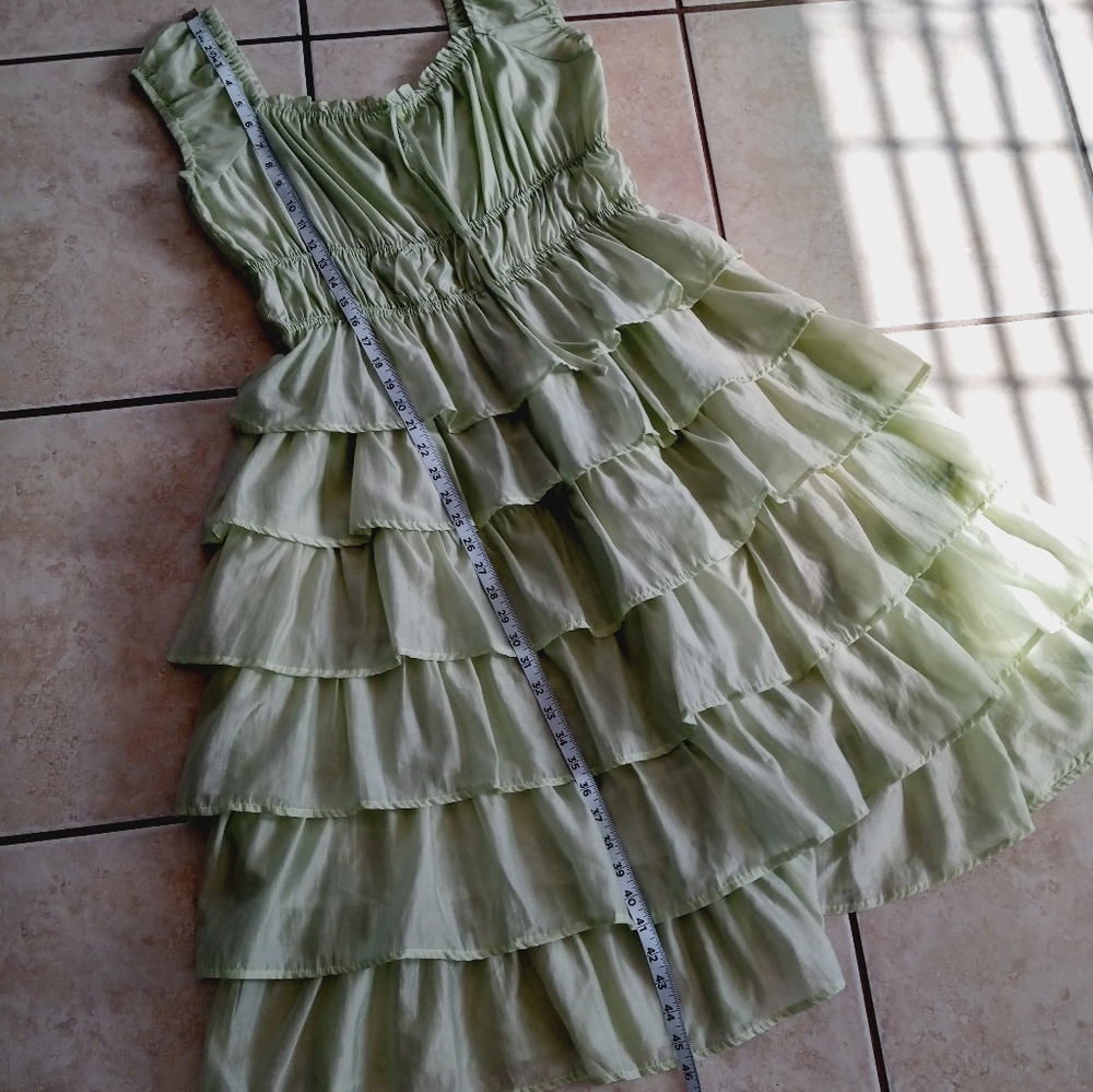 Anthropologie Current Air Ruffled Tiered Midi Dress Mint L - Picture 14 of 16
